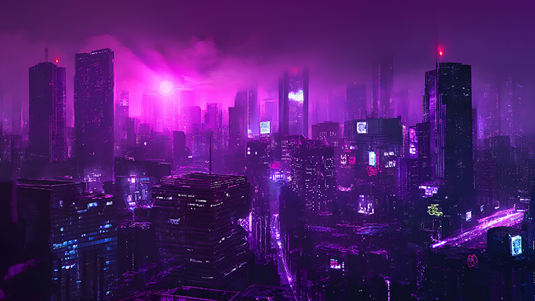 aesthetic purple cityscape desktop wallpaper cover