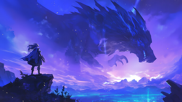 anime boy dragon purple desktop wallpaper cover