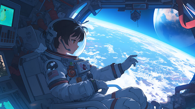 anime girl astronaut in outer space desktop wallpaper cover