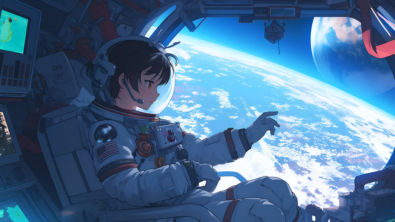 astronaut, anime girls, space, Earth, space shuttle, anime | 4409x2480  Wallpaper - wallhaven.cc
