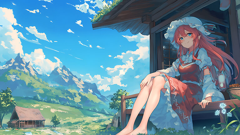 anime girl enjoying mountains desktop wallpaper cover