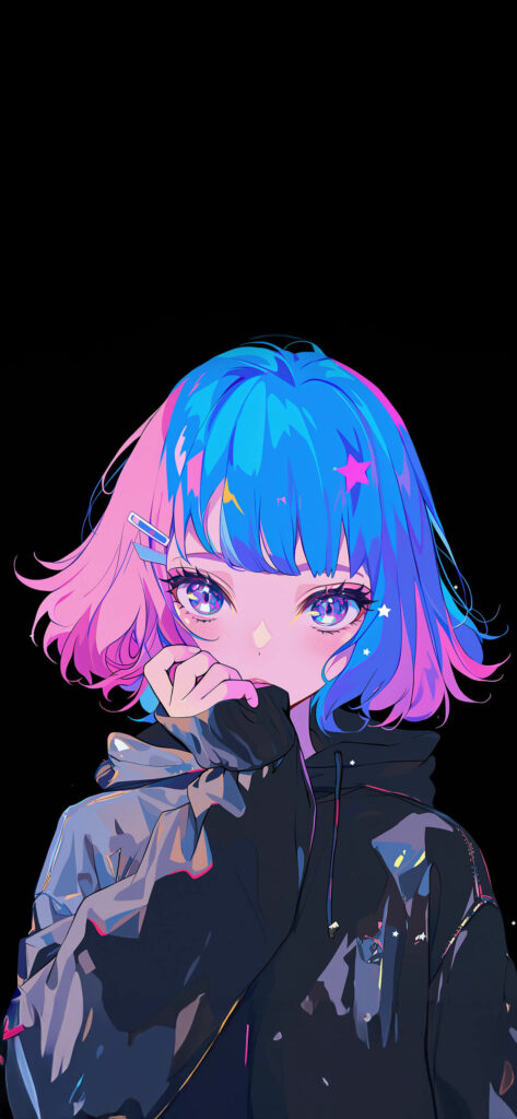 💖💙 Anime Girl Pink & Blue Hair Wallpaper - Black Anime Wallpaper