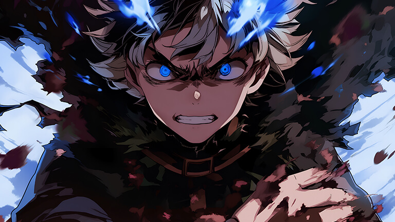 black clover asta with blue glowing eyes desktop wallpaper cover