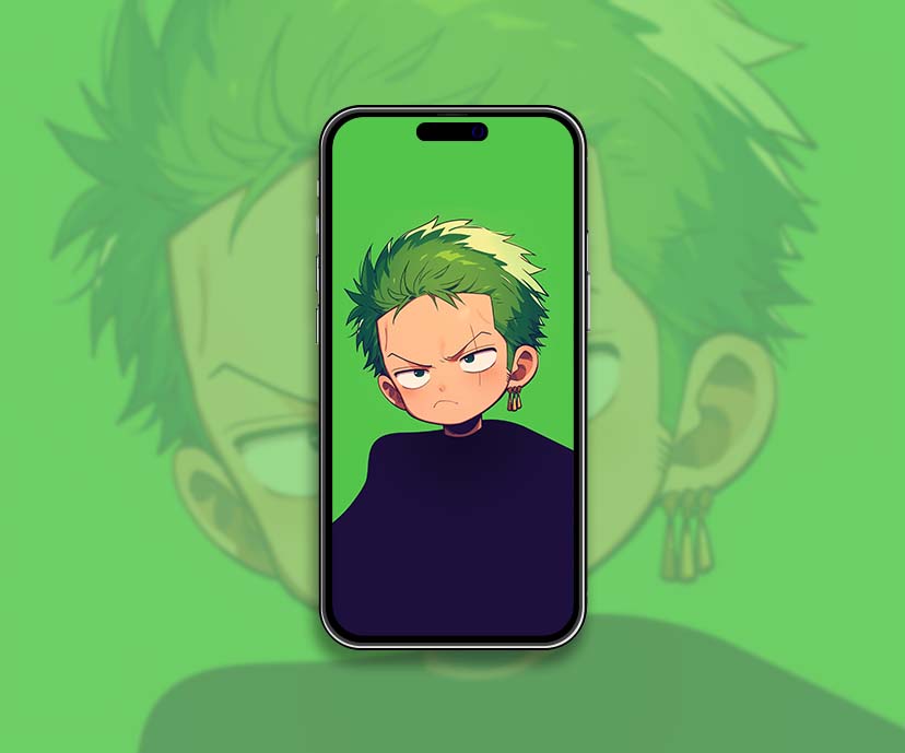 chibi ronoa zoro one piece green wallpapers collection