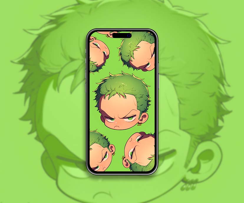 chibi ronoa zoro one piece green wallpapers collection