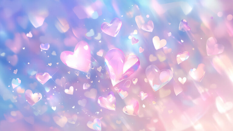 Free Crystal Hearts Aura Blurred Pastel Desktop Wallpaper in 4K