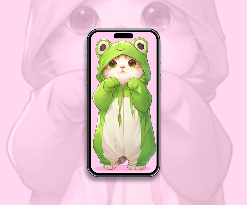 cute cat in frog costume pink wallpapers collection