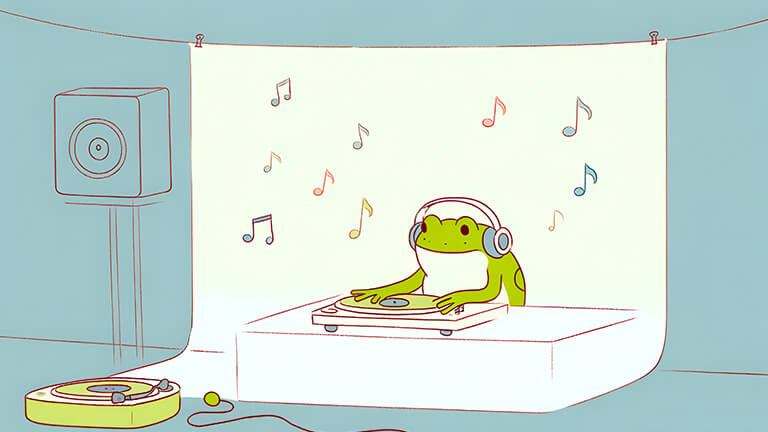 cute dj frog at disco desktop wallpaper cover