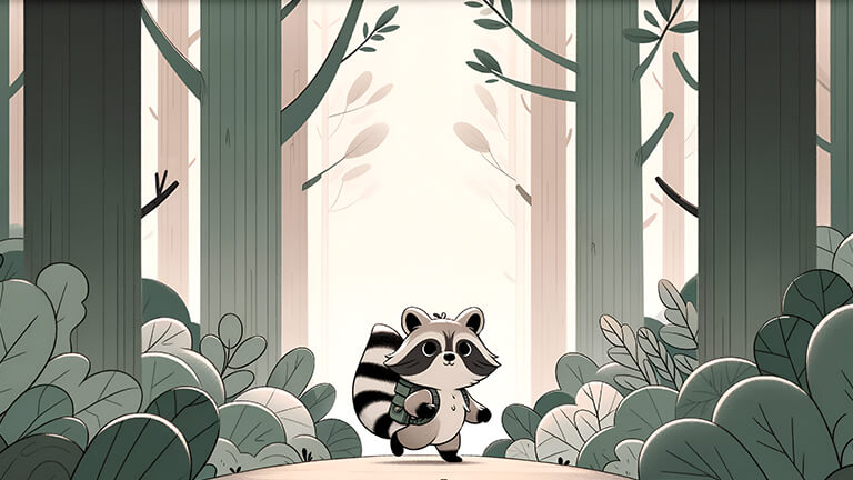 cute raccoon adventurer in forest desktop wallpaper cover