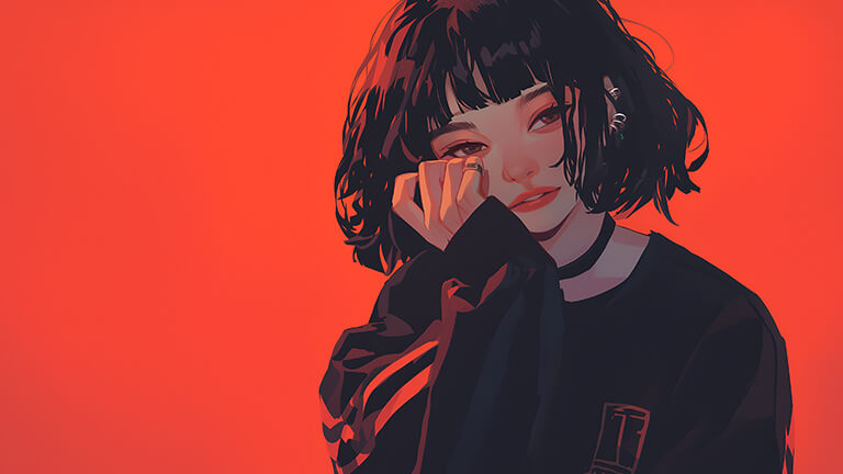 emo aesthetic girl red desktop wallpaper cover