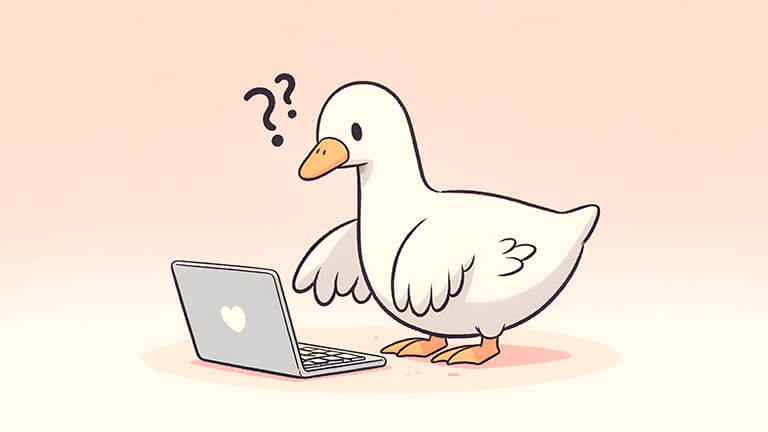 funny goose looking at laptop beige desktop wallpaper cover