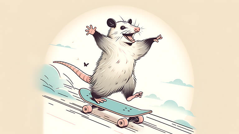 Opossum drôle sur la couverture de fond d’écran de bureau de planche à roulettes