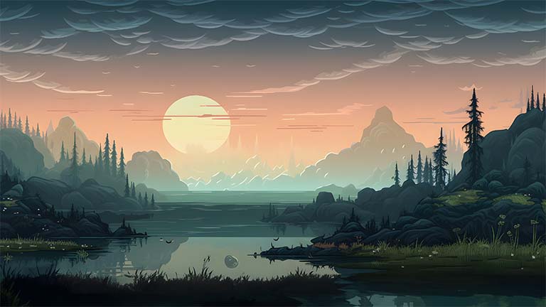 lake sunset art desktop wallpaper cover
