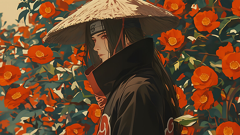 Couverture de fond d’écran Naruto Itachi fleurs