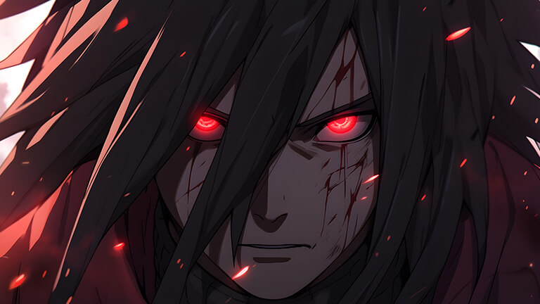 Naruto Madara Uchiha con ojos rojos brillantes Cubierta de fondo de escritorio