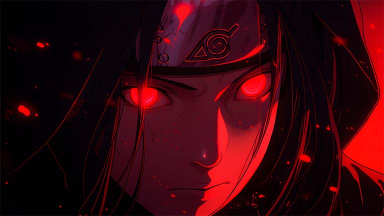 naruto uchiha itachi glowing red black eyes desktop wallpaper cover