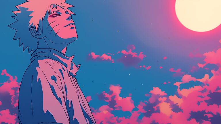 Naruto bajo la luna azul rosa fondo de escritorio cubierta de fondo de escritorio