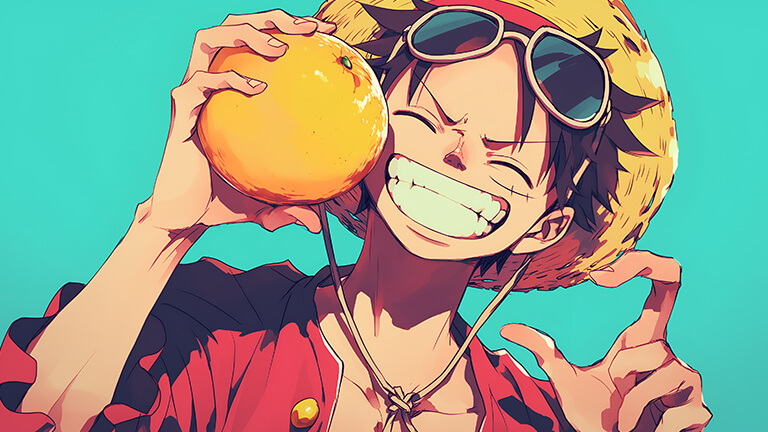 One Piece Monkey D Luffy avec couverture de fond d’écran orange