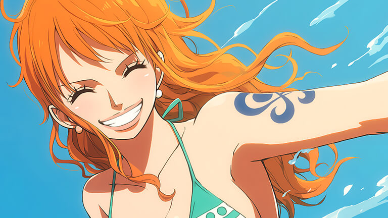 One Piece Nami souriant Couverture de fond d’écran