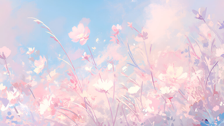 Fleurs roses bleu ciel pastel fond d’écran couverture