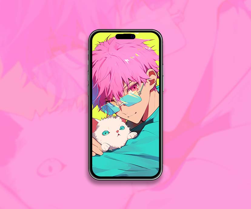 pink haired anime guy with cat wallpapers collection