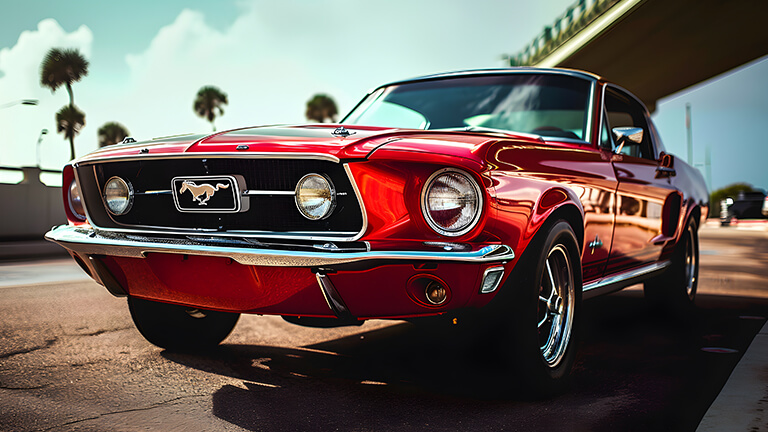 red ford mustang on the street desktop wallpaper cover