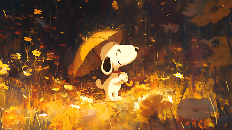 Snoopy avec parapluie marron couverture de fond d’écran