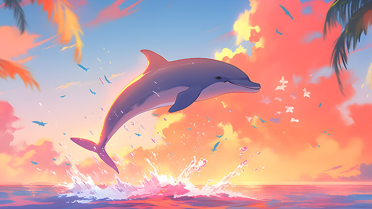 Coucher de soleil Jumping Dolphin Couverture de fond d’écran