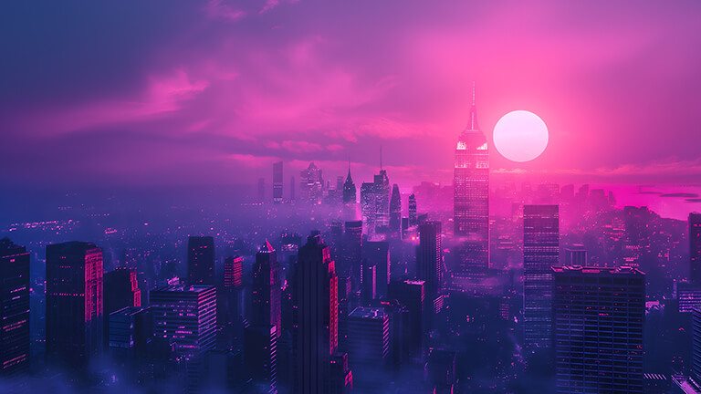 aesthetic city landscape pink desktop wallpaper cover