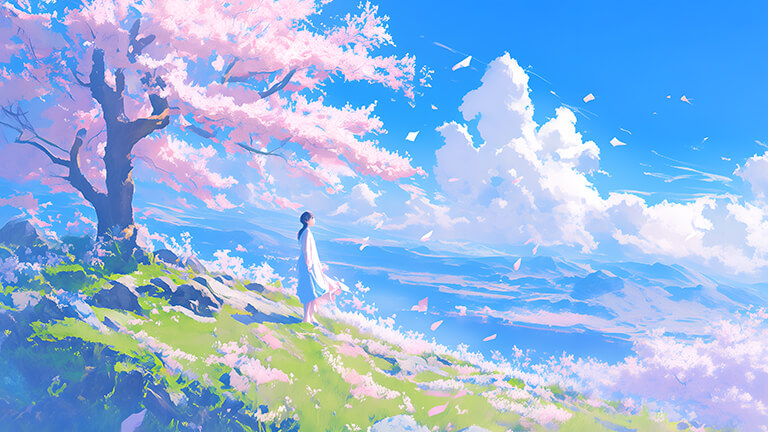 anime girl beautiful landscape desktop wallpaper cover
