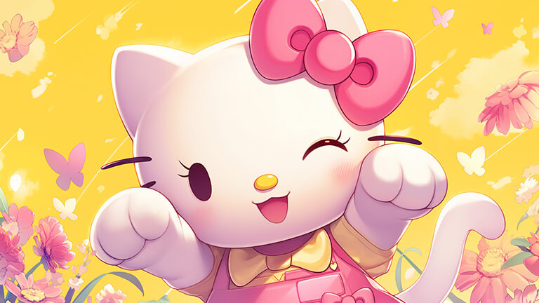 awesome hello kitty winking yellow desktop wallpaper cover