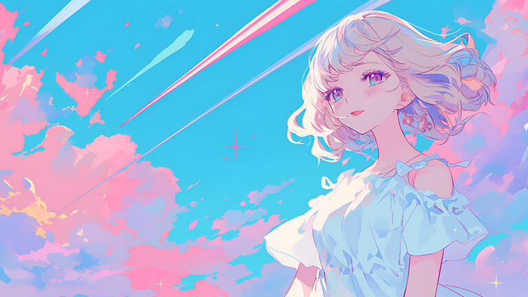beautiful anime girl pink clouds desktop wallpaper cover
