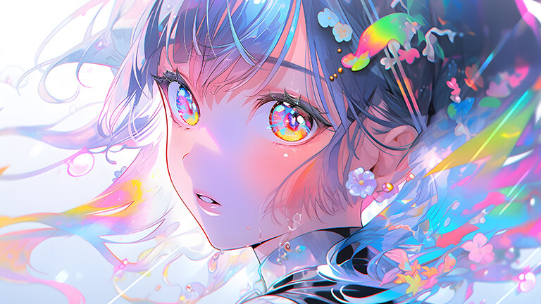 beautiful anime girl with rainbow eyes desktop wallpaper cover