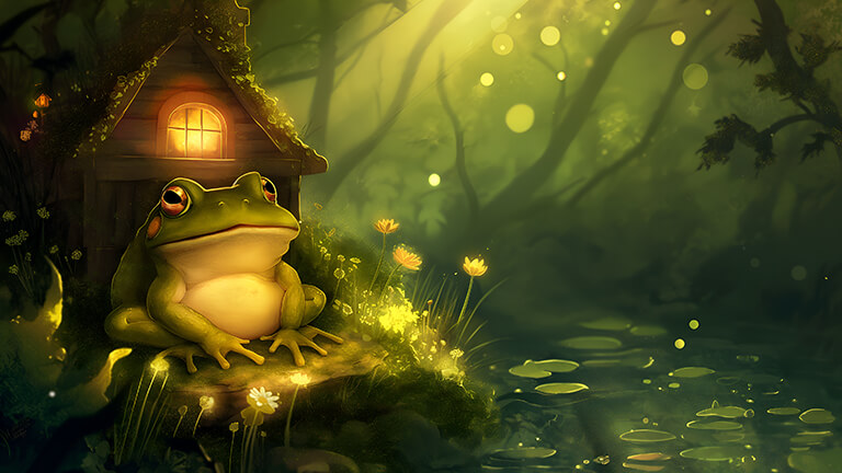 cottagecore frog in swamp desktop wallpaper cover