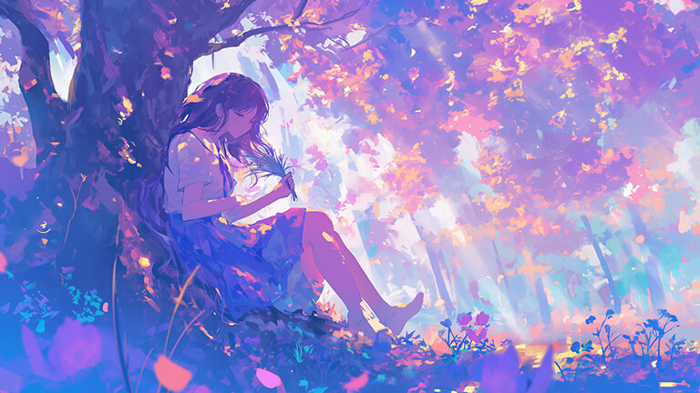 cute anime girl under tree epic desktop wallpaper cover
