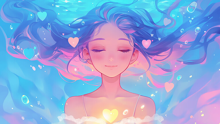 cute anime girl underwater desktop wallpaper cover
