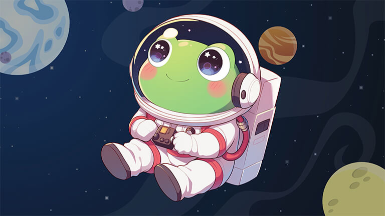 kawaii funny frog astronaut fondo de escritorio portada