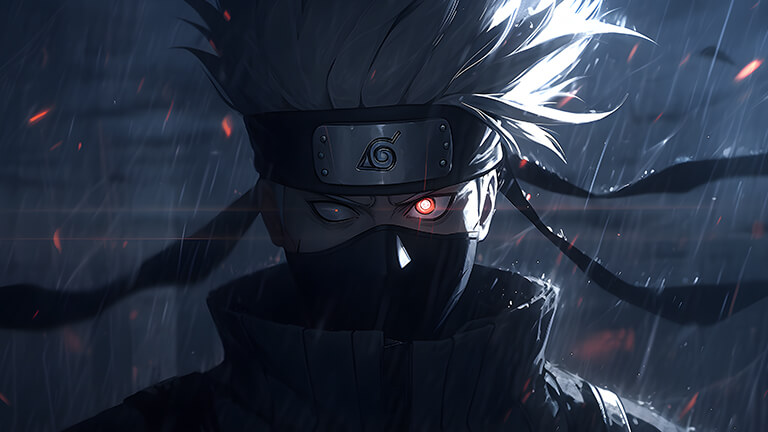 Naruto Kakashi avec la couverture de fond d’écran sombre aux yeux rouges