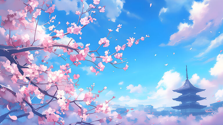 pink blossom pagoda desktop wallpaper cover