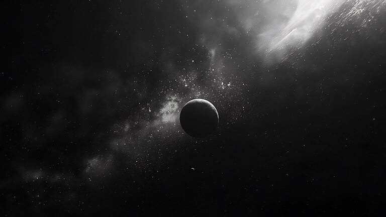 Planète dans l’espace côté noir blanc couverture de fond d’écran