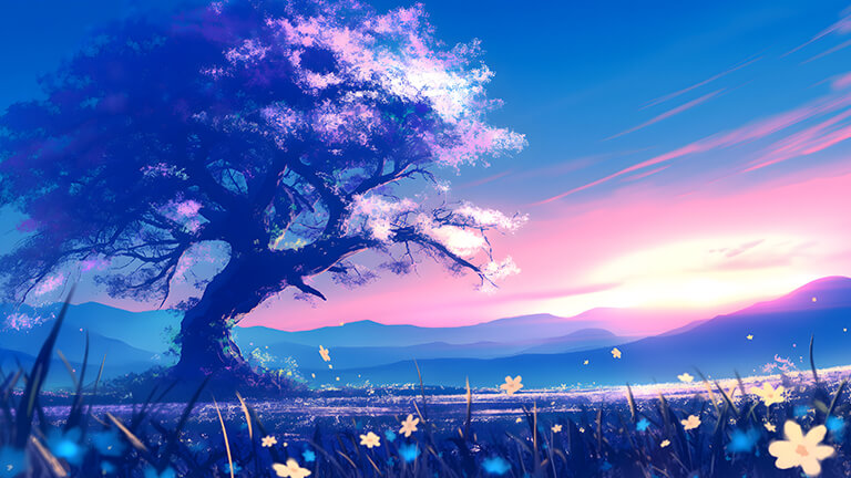 framboise coucher de soleil arbre paysage fond d’écran couverture