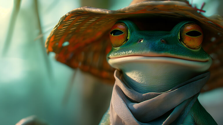 realistic frog in hat desktop wallpaper cover