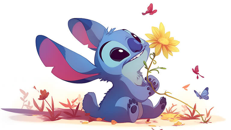 stitch with flower white desktop wallpaper cover