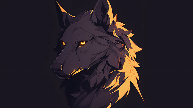 loup avec des yeux brillants orange couverture de fond d’écran sombre