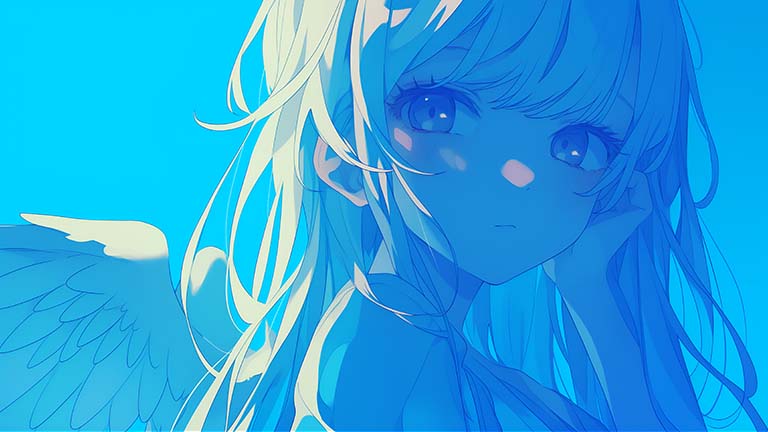 Angelcore Aesthetic Blue Anime Girl Cubierta de fondo de escritorio