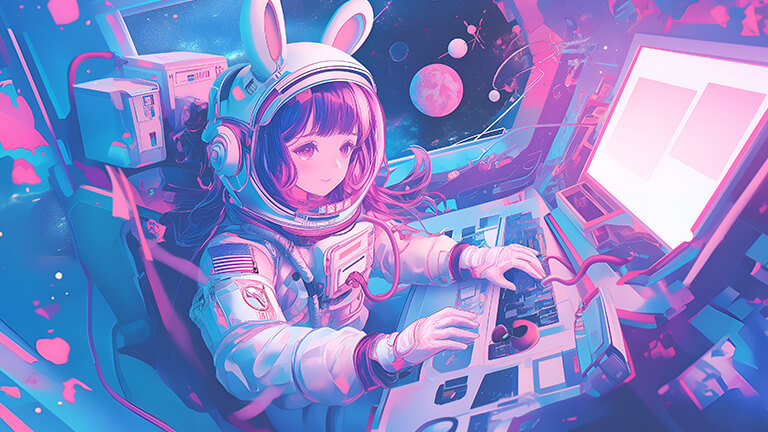 anime girl astronaut sci fi aesthetic desktop wallpaper cover