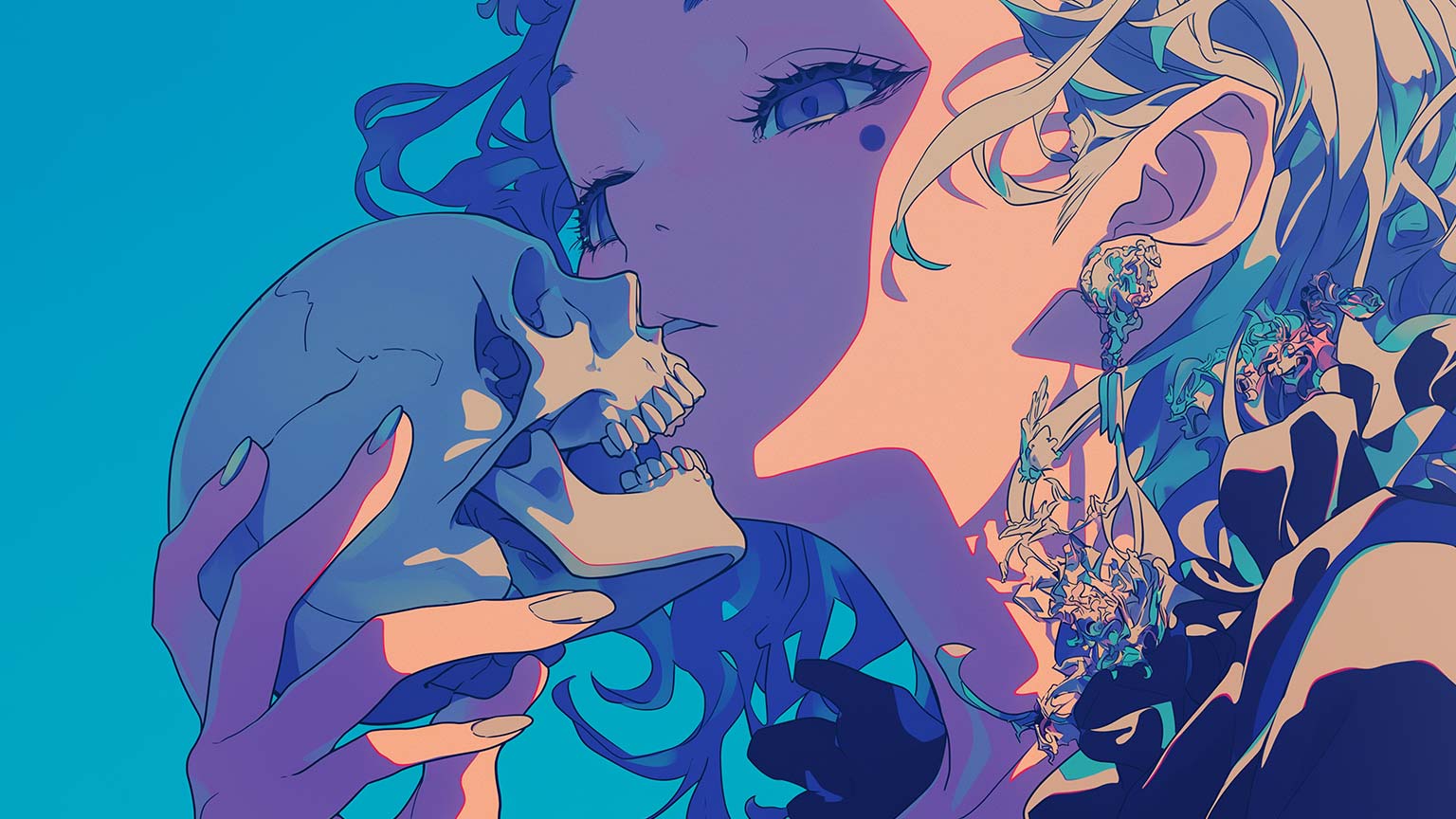 Anime Girl Kissing Skull Desktop Wallpaper - Anime Wallpaper 4K