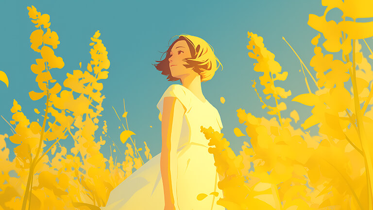 beautiful girl in yellow field desktop wallpaper cover