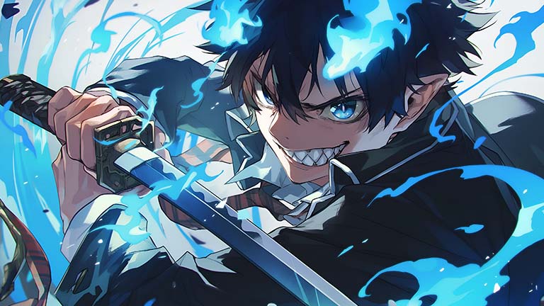 Exorciste bleu Rin Okumura Epic Anime Fond d’écran couverture