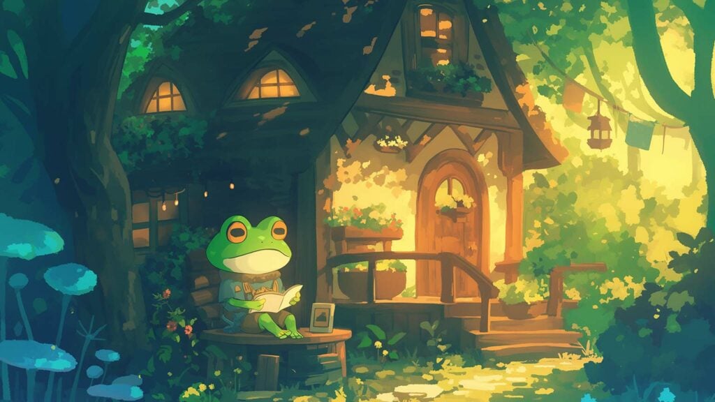 Cottagecore Cute Frog Desktop Wallpaper - Cottagecore Wallpaper